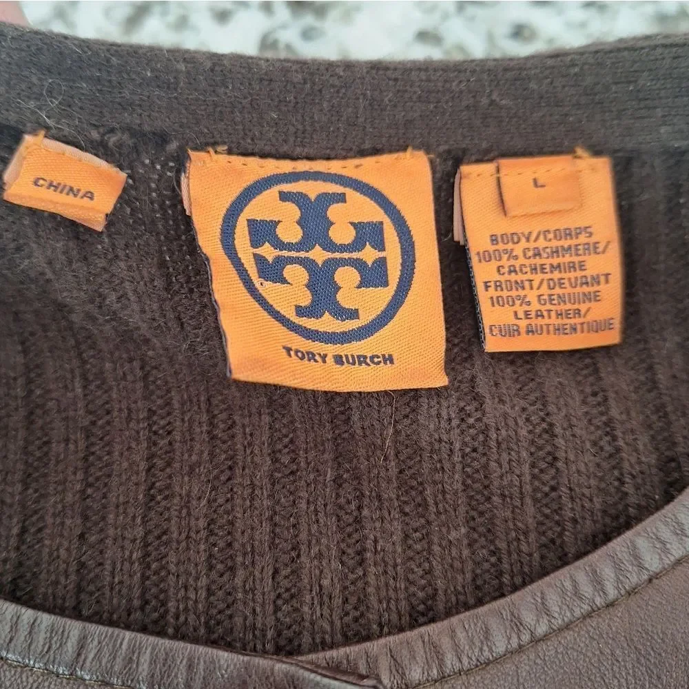 Tory Burch Brown Leather Cachemere Jacket Fitted Desing‎ Size L
